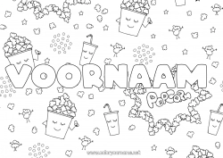 Kleurplaat aanpassen Voedsel Gedecoreerde naam Bioscoop Popcorn Drankje Frisdrank Lekkernijen, zoetigheden