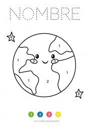 Dibujo libre Lindo Kawaii Número Actividades para niños Geografía Espacio Planetas y sistema solar Dibujos fáciles para colorear Tierra Día de la Tierra Astronomía