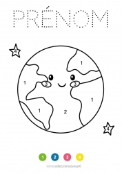 Coloriage gratuit Mignon Kawaii Chiffre Activités enfants Géographie Espace Planètes et système solaire Coloriages faciles Terre Jour de la Terre Astronomie