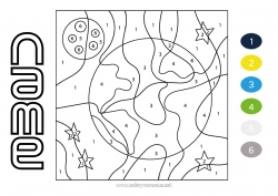 Free coloring Number Coloring by numbers Children's activities Space Planets and solar system Earth Earth Day Astronomy