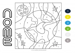 Desenho para personalizar Número Colorir por números Atividades para Crianças Espaço Planetas e sistema solar Terra Dia da Terra Astronomia