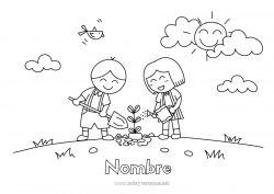 Colorear para personalizar Primavera Ecología Niño Actividades para niños Árbol Día de la Tierra