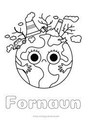 Gratis farvelægning Kawaii økologi Børneaktiviteter Jord Jordens Dag