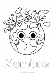 Colorear para personalizar Kawaii Ecología Actividades para niños Tierra Día de la Tierra