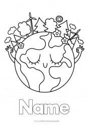 Coloring to customize Cute Kawaii Ecology Children's activities Earth Earth Day