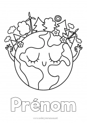 Coloriage gratuit Mignon Kawaii écologie Activités enfants Terre Jour de la Terre