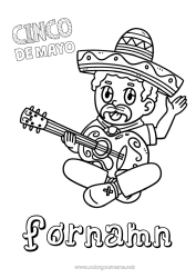 Gratis färgläggning Farfar Musik Mexiko Cinco de Mayo Musikens dag Sombrero