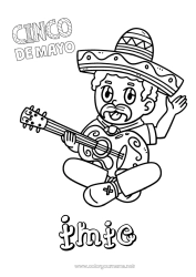 Kolorowanka za darmo Dziadek Muzyka Meksyk Piątego Maja Święto Muzyki Sombrero