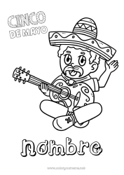 Colorear gratis Abuelo Música México Cinco de Mayo Día Mundial de la Música Sombrero