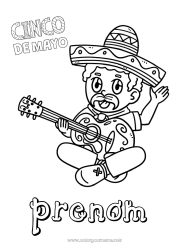 Coloriage gratuit Papi Musique Mexique Cinco de Mayo Fête de la musique Sombrero