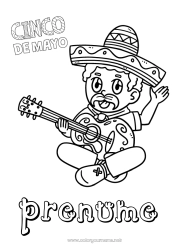 Pagină de colorat gratuită Bunicul Muzică Mexic Cinco de Mayo Sărbătoarea muzicii Sombrero