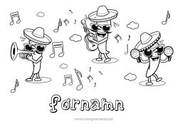 Färgläggningssida att anpassa Musik Mexiko Cinco de Mayo Musikens dag Gitarr Maracas Musikinstrumenter Sombrero