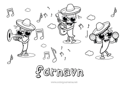 Fargeleggingssiden å tilpasse Musikk Mexico Cinco de Mayo Musikkens dag Gitar Maracas Musikkinstrumenter Sombrero