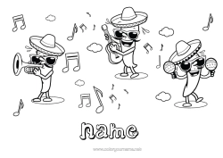 Colouring to customise Music Mexico Fifth Of May Music Day Guitar Maracas Musical Instruments Sombrero Chilli