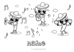 Coloring to customize Music Mexico Cinco de Mayo World Music Day Guitar Maracas Musical instruments Sombrero