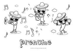 Pagină de colorat personalizată Muzică Mexic Cinco de Mayo Sărbătoarea muzicii Chitară Maracas Instrumente muzicale Sombrero