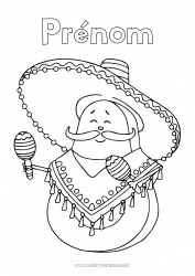 Coloriage à personnaliser Nourriture Musique Mexique Fruits Cinco de Mayo Avocat Fête de la musique Maracas Instruments de musique Sombrero