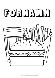 Gratis färgläggning Mat USA Dryck Läsk Lätta målarbilder Hamburgare