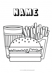 Coloring to customize Food USA Drinks Soda Easy coloring pages Hamburger