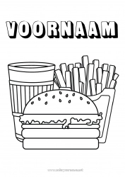 Gratis tekening Voedsel VS Drankje Frisdrank Eenvoudige kleurplaten Hamburger