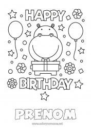 Dessin gratuit Anniversaire Hippo Animal Coloriages faciles Animaux sauvages d'Afrique