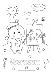 Gratis kleurplaat Kunst Kawaii Lente Zon