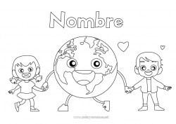 Dibujo libre Chica Chico Ecología Niño Dibujos intermedios para colorear Tierra Día de la Tierra