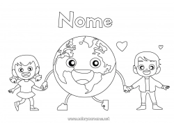Disegno gratuito Ragazza Ragazzo Ecologia Bambino Disegni intermedi Terra Giorno della Terra