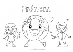 Coloriage gratuit Fille Garçon écologie Enfant Coloriages intermédiaires Terre Jour de la Terre