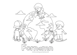 Gratis färgläggning Flicka Pojke Ekologi Barn Jord Jordens dag