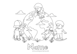 Free colouring Girl Boy Ecology Child Earth Earth Day