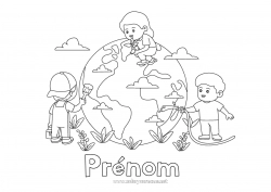 Coloriage gratuit Fille Garçon écologie Enfant Terre Jour de la Terre