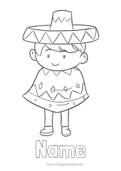 Colouring to customise Boy Mexico Fifth Of May Sombrero