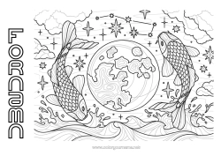 Gratis färgläggning Lugn och zen Mandala Djur Koi-karp Tur Komplexa målarbilder Jord Marina djur eller vattenlevande djur Jordens dag