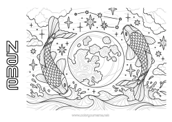 Colouring to customise Calm And Zen Mandala Animal Koi Carp Fortune Complex Colouring Pages Earth Marine Or Aquatic Animals Earth Day