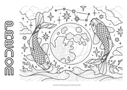 Coloriage gratuit Calme et zen Mandala Animal Carpe Koï Chance Coloriages complexes Terre Animaux marins ou aquatique Jour de la Terre