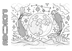 Pagină de colorat gratuită Liniștit și zen Mandala Animal Carp Koi Șansă Desene de colorat complexe Pământ Animale marine sau acvatice Ziua Pământului