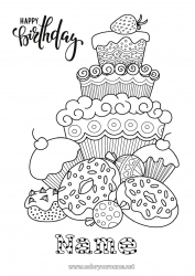 Free drawing Cake Birthday Kawaii Donuts Complex coloring pages Happy Birthday (English) Message