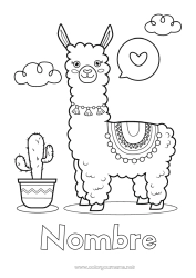 Colorear para personalizar Llama Cactus México Otros animales del mundo Cinco de Mayo