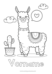 Kostenlose Malvorlage Tier Lama Kaktus Mexiko Andere Tiere der Welt Cinco de Mayo