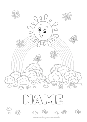 Free colouring Summer Spring Sun Butterfly Rainbow Insects