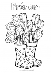 Coloriage gratuit Fleurs Printemps Tulipe Bottes