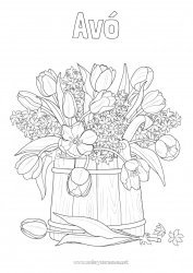 Página de desenho infantil Flores Primavera Tulipa Jacinto