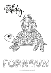 Fargeleggingssiden å tilpasse Bursdag Mandala Skilpadde Dyr Komplekse fargelegginger Gratulerer med dagen! Reptiler Landskilpadde