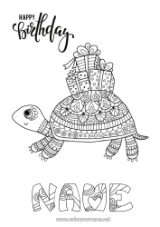 Coloring to customize Birthday Mandala Turtle Animal Complex coloring pages Happy Birthday (English) Message Reptiles Tortoise