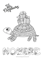 Dibujo libre Cumpleaños Mandala Tortuga Animales Dibujos complejos para colorear Mensaje de feliz cumpleaños (inglés) Reptiles