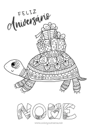 Desenho grátis Aniversário Mandala Tartaruga Animal Colorações Complexas Feliz aniversário (francês) Mensagem Répteis