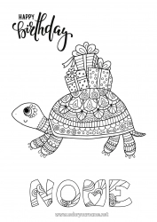 Disegno gratuito Compleanno Mandala Tartaruga Animale Colorazioni complesse Buon compleanno (francese) Messaggio Rettili Tartaruga terrestre