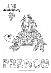 Coloriage à personnaliser Anniversaire Mandala Tortue Animal Coloriages complexes Joyeux anniversaire (français) Message Reptiles Tortue terrestre