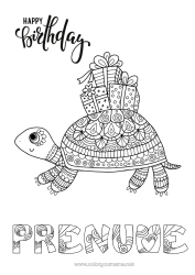 Pagină de colorat personalizată Aniversare Mandala Broască țestoasă Animal Desene de colorat complexe La mulți ani! Reptile Broască țestoasă terestră